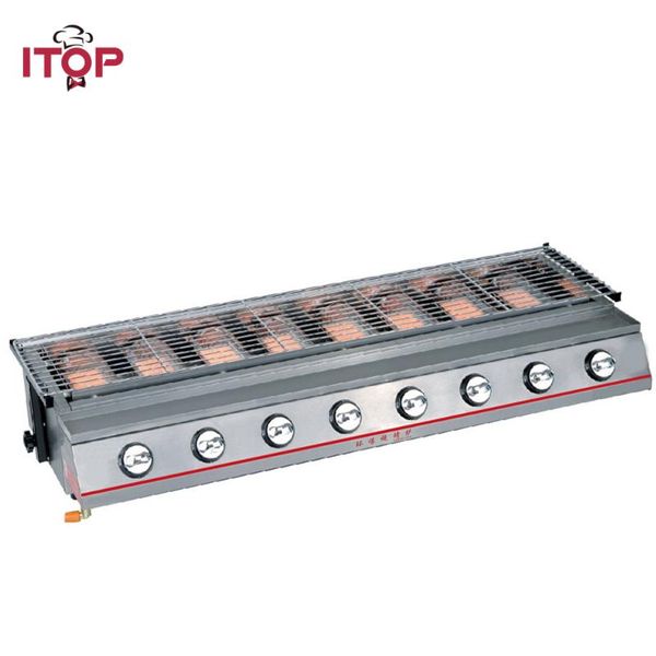 

i8 burners gas bbq grills lpg bbq griddles outdoor barbecue tools stainless steel/glass shields 102*25cm grills size