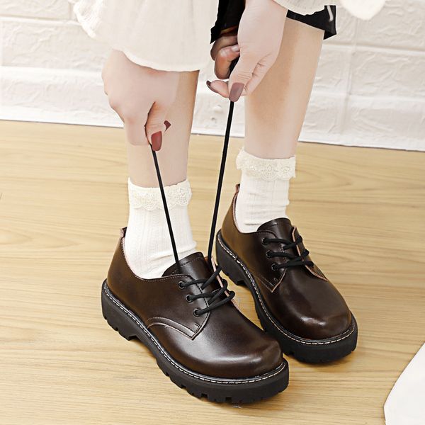 

2020 new small leather shoes women's lace up harajuku student wild casual shoes female sneakers girl platform single, Black