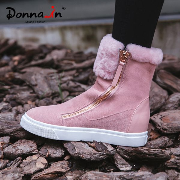 

donna-in real wool shearling fur snow boots women large size suede zipper low heels ankle boots round toe feminina winter shoes, Black