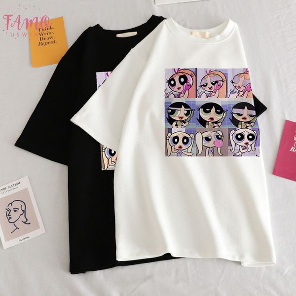 

2020 new shirts women aesthetic cute graphic tee casual print graphic t shirts korean femme t shirts vintage large size gift, White
