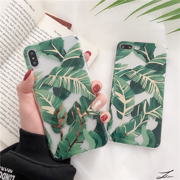 

Для iPhone X XR XS Max Luxury Бронзировать Banana Leaf Case Soft TPU задняя крышка для iPhone 8 Plus 6 6S 7 Plus Phone