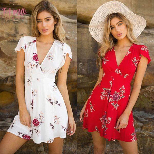 

womens boho beach summer sundress casual party cocktail short sleeve floral dress elegant playa v neck harajuku vestido femme, Black;gray
