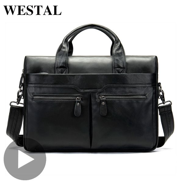 

westal retro shoulder business messenger women men bag genuine leather briefcase for document holder handbag male female laptop