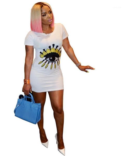 

size print female clothing women eyes shirt dresses o neck short sleeve white dress causal plus, Black;gray
