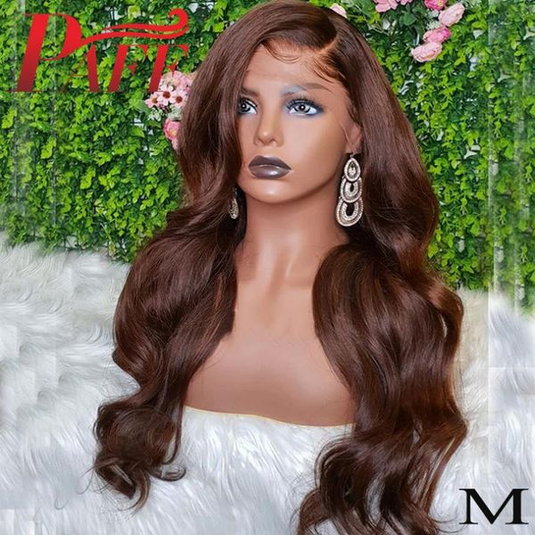 

paff #4 colored 13*4 lace front human hair wigs brazilian brown color body wave 180density for women pre plucked remy hair, Black;brown
