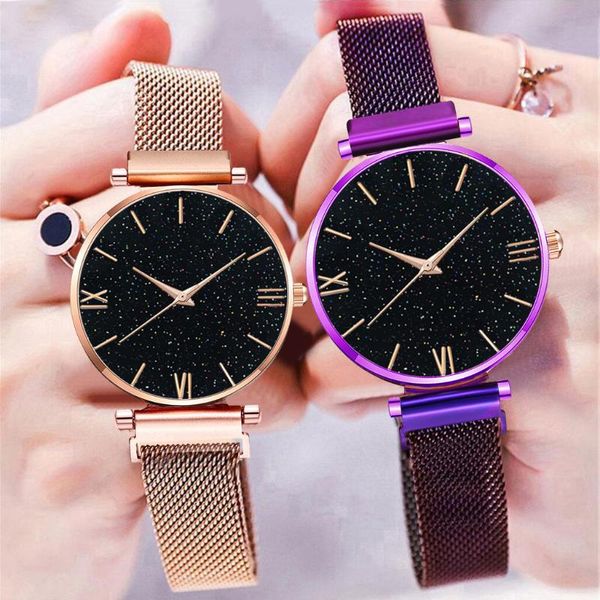 

2020 rebirth women watches romantic magnet starry sky ladies quartz wristwatch female clock reloj de mujer zegarek dams a lover, Slivery;brown