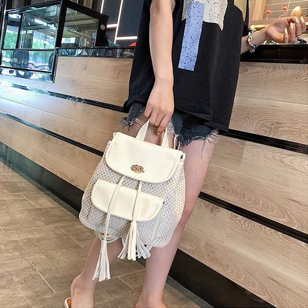 

summer wonen backpack pu tassel fashion casual straw backpack hasp patchwork female teenage girl travel tourist shoulder bag