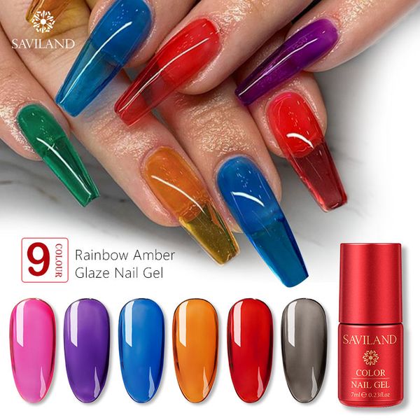 

saviland jelly nails jellies glass candy gel nail polish rainbow amber glasze gel soak off lacquer neon color diy nails, Red;pink