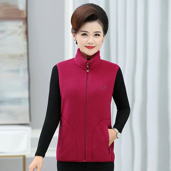 

autumn women warm polar fleece vest pure multi colour thick lightweight waistcoat zipper front sleeveless plush liner outerwear, Black;white