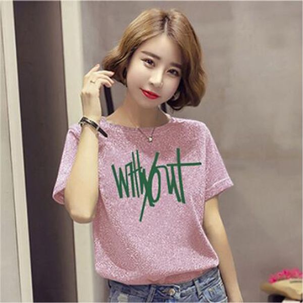 

2019 new printed bright silk t-shirt female summer short-sleeved loose bottoming shirt tide tees shirt women's, White