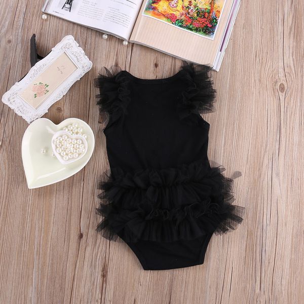 

kids newborn infantil baby girls bow embroidered little black dress fashion letter romper jumpsuit, White