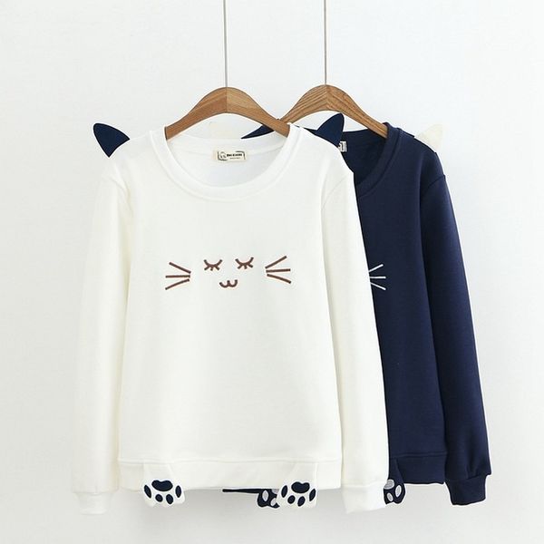 

cat cute hoodies sweatshirts 2020 women casual kawaii fashion fashion punk for girls clothing european korean, Black