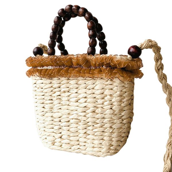 

new women's bag woven beaded handle lace straw bag fashion handbag shoulder messenger