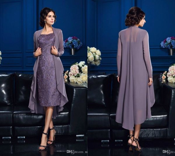 

2019 chic mother of the bride dresses with long jacket spaghetti straps chiffon evening gowns knee-length a-line wedding guest dress, Black;red