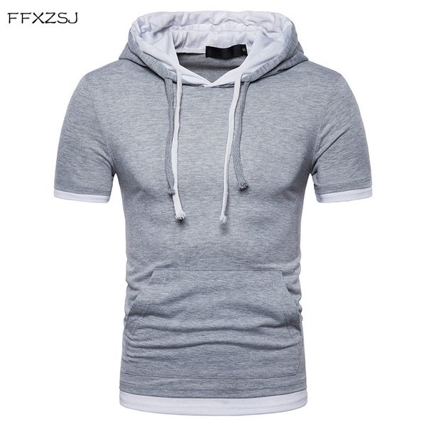 

fake two pieces t shirt men 2018 summer brand cotton hooded mens t-shirts casual slim fit short sleeve mens hoodies t-shirt, White;black