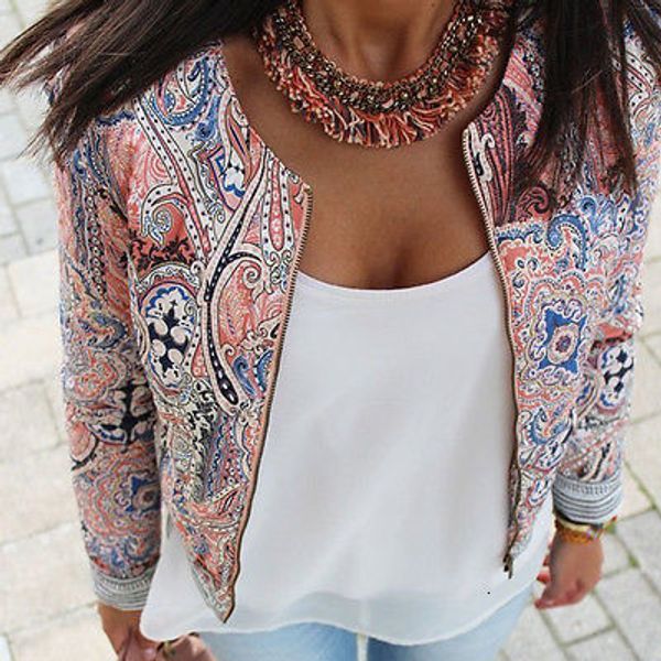 

coat women jackets fashion new fashion women zipper floralprint long sleeve zipper coats autumn spring women clothes drop shipping, Black;brown