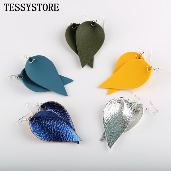

1 pair classic leather earrings leopard flower pattern pu leather teardrop big earrings for woman fashion jewelry, Silver