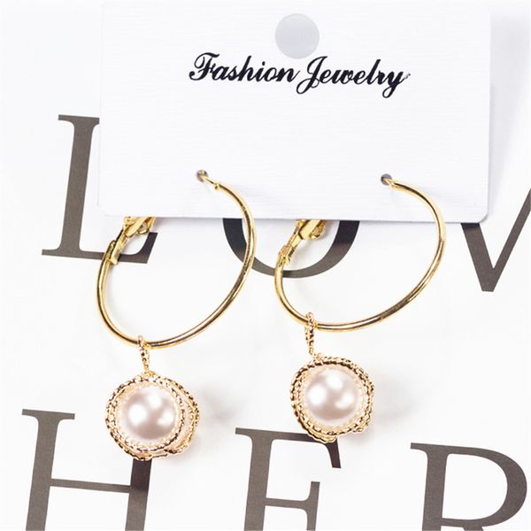 

fashion korea design metal gold geometric irregular circle natural freshwater pearl stud earrings for women jewelry girl gift, Golden;silver