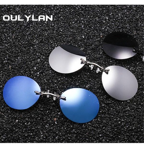 

oulylan men's round rimless matrix morpheus sunglasses clip on nose glasses frameless vintage mini sunglasses for men uv400, White;black