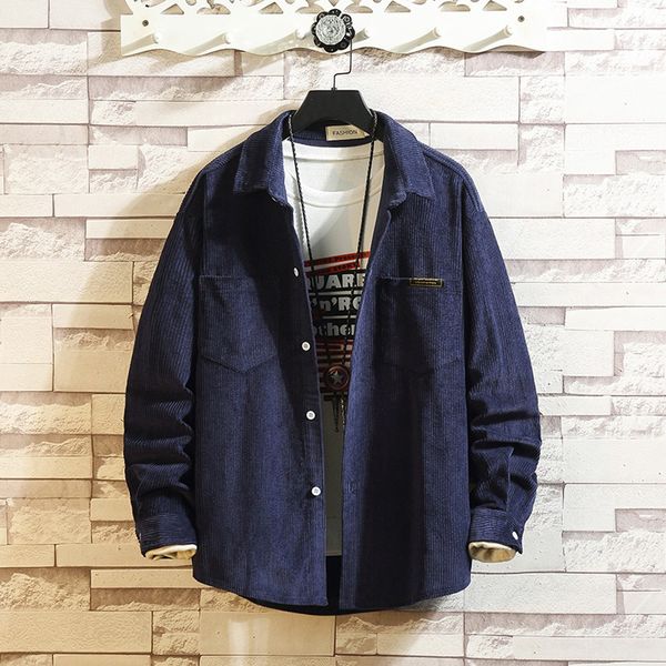 

autumn men denim shirts 2019 casual men's casual fashion pure color lapel corduroy long sleeve shirt blouse#4, White;black