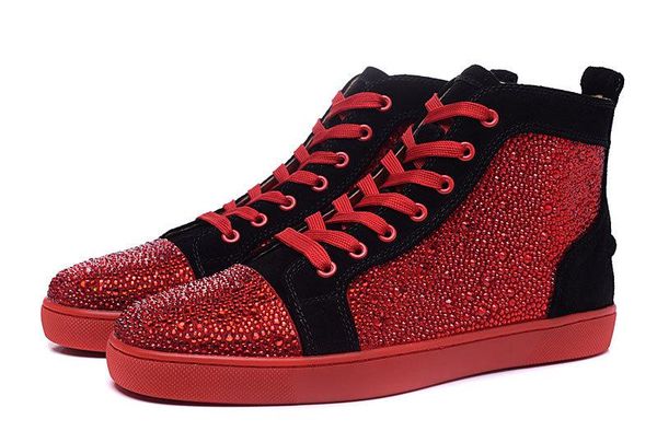 

fashion white rhinetone design crystal genuine leather for men women red bottom sneakers luxury causal leisure trainer footwear cs10, Black