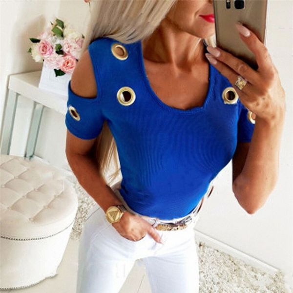 

women's summer solid color button round neck short sleeve casual t-shirt, White