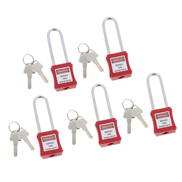 

5x safety security lockout padlock keyed different, pa, stainless steel red