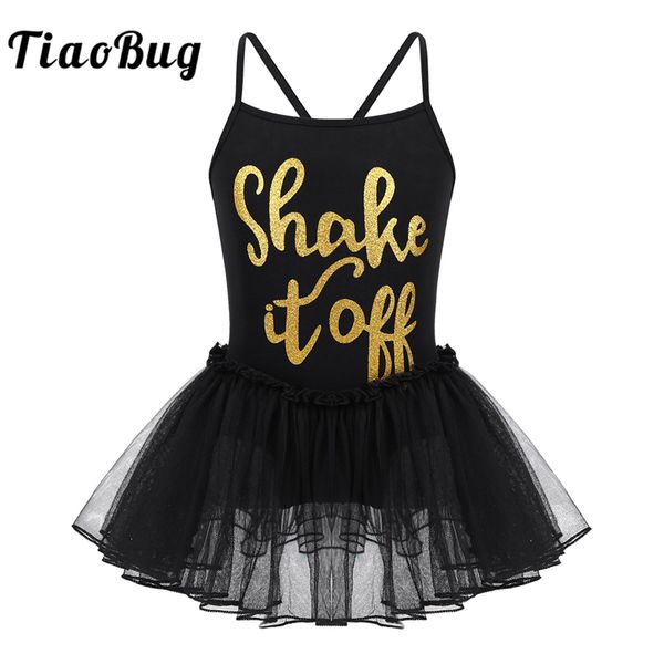 

tiaobug girls ballet tutu dance leotard dress kids shiny letters printed gymnastics leotard ballet leotards stage dance costume, Black;red