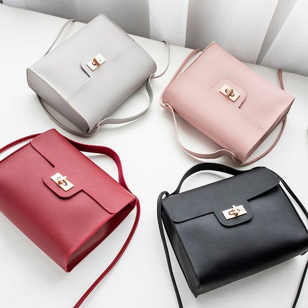 

simple pu leather messenger bag 2019 new solid color shoulder bags hasp flap cross body bag luxury small handbags for women a1
