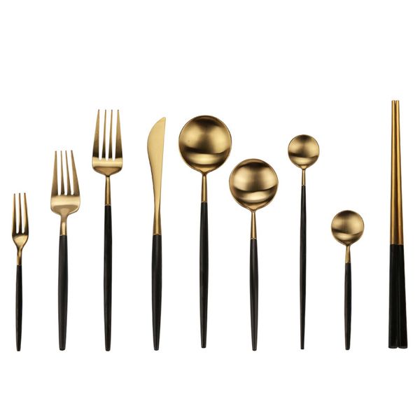 

gold cutlery set fork stainless steel spoon tableware kitchen dessert dinner fork spoon knife set dinnerware tableware set