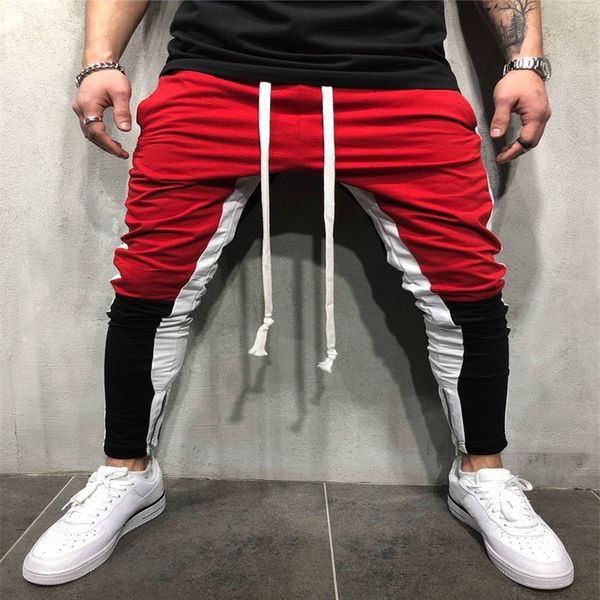 

fashion men's jogger casual pants trendy sportswear workout boys patchwork zipper hip hop dance cool harem pants long trousers, Black