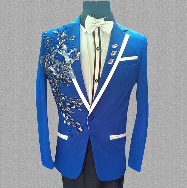

sequins blazer men suits designs jacket mens stage costumes for singers clothes dance star style dress punk rock masculino blue, White;black