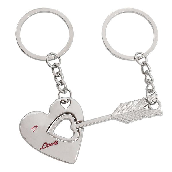 

2pcs/set couple keychain silver arrow heart shape i love you key chain ring for lovers cupid's arrow key rings birthday gifts