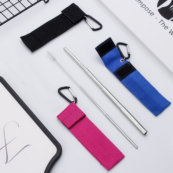 

stainless steel drinking straw travel straw reusable with brush and metal case washable with pc bag