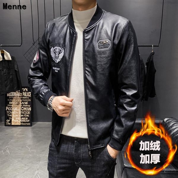 

2019 new men's jacket\ winter leather /thick/baseball uniforms, Black