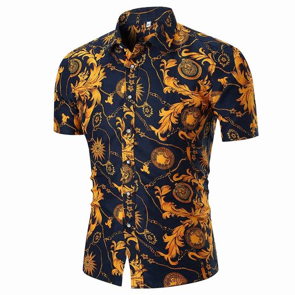 

personality men's floral shirt summer casual slim short sleeve shirt blouse male camisas de hombre new hawaiian shirt, White;black