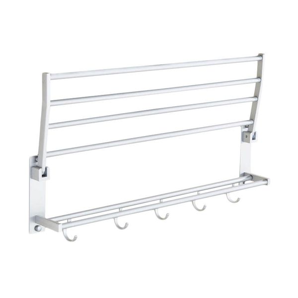 

space aluminum double towel rack with 5 hooks foldable