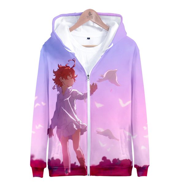 

the promised neverland emma autumn and winter zipper hooded sweatshirt parent-child kingdom hearts couple love, Black