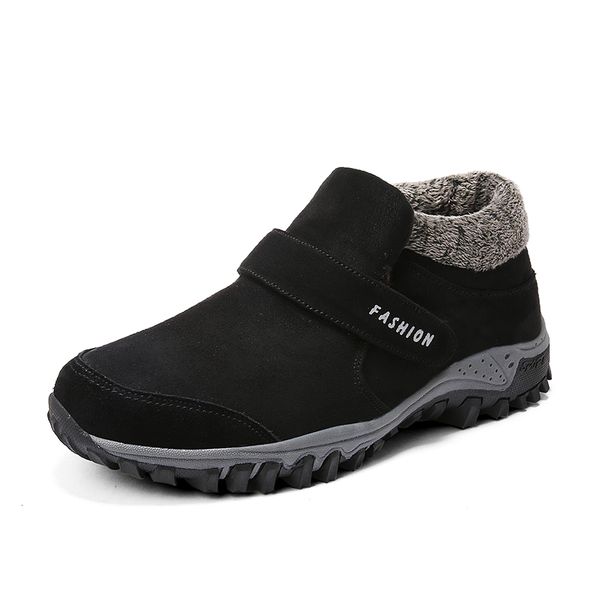 

men's winter boots winter sneakers work fur warm snow boots men footwear fashion plush ankle boots mens casual shoes, Black