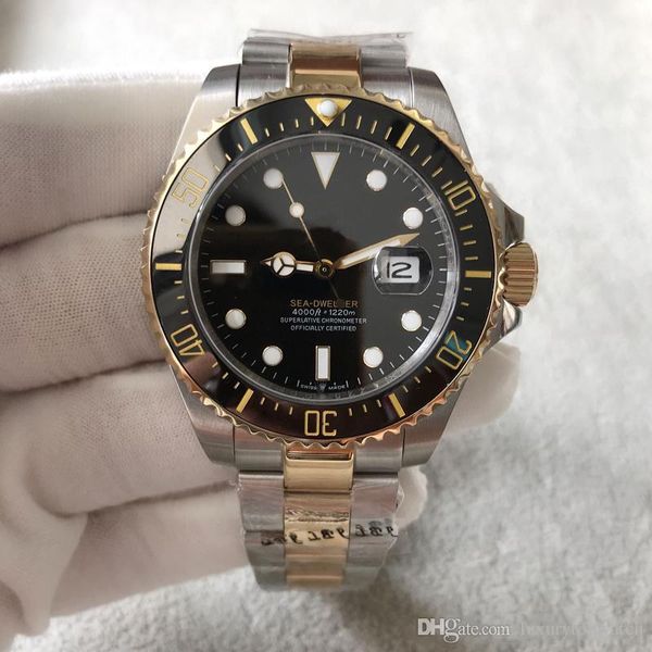 

new mens watch ceramic bezel 43mm red 18ct gold sea-dweller stainless steel 126603 with glide lock clasp automatic men watches, Slivery;brown