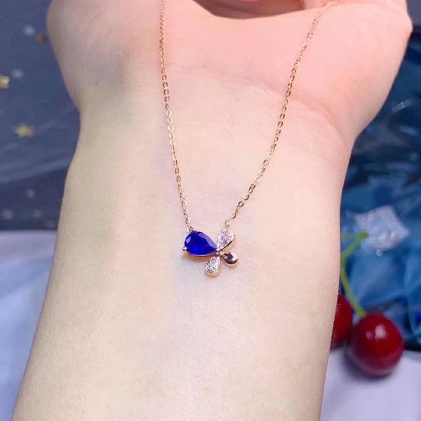 

shilovem 18k rose gold real natural sapphire gemstone pendants plant necklace women fine new christmas gift 4*6mm dz0406298l, Silver