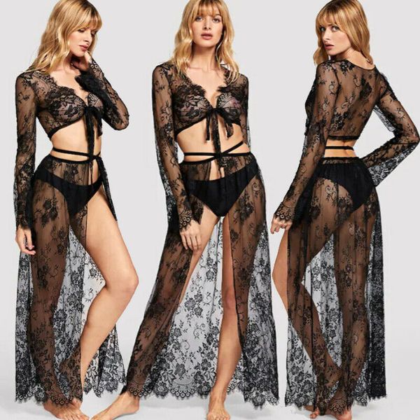 

hirigin 2pcs women lingerie set crop skirt lace crochet cover up sarong beach wrap dress exotic sets, Black;white