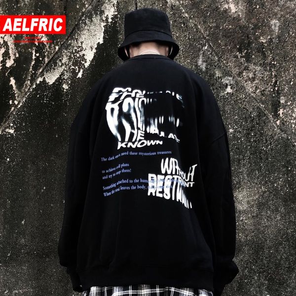 

aelfric hip hop letter printed sweatshirts mens 2019 harajuku streetwear pullover fashion casual cotton male outwear long sleeve, Black