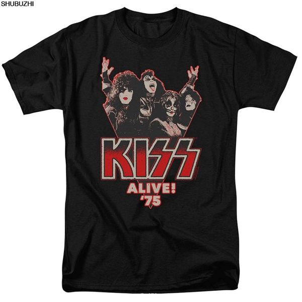 

t shirt o-neck fashion casual print t shirt kiss band - alive 75 men cotton black tshirt t-shirt sbz1097, White;black