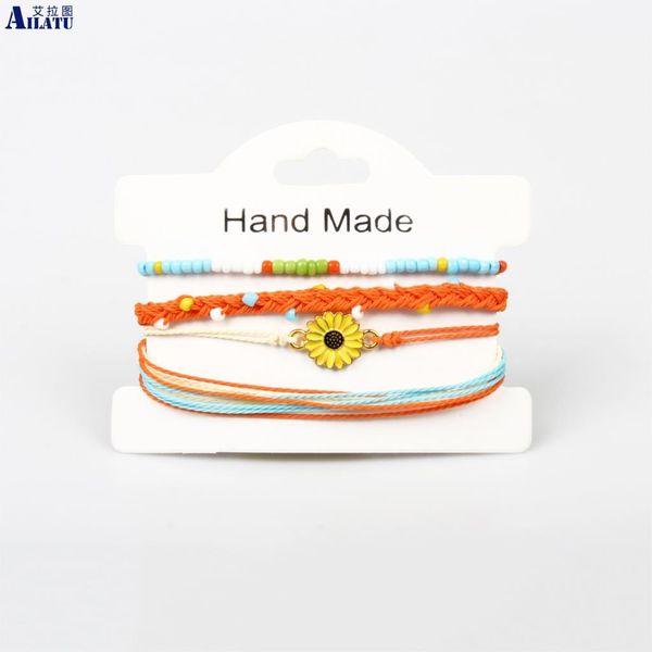 

ailatu new bohemian handmade flower bracelet sets women 2019 new rope bracelets retro jewelry accessories, Golden;silver