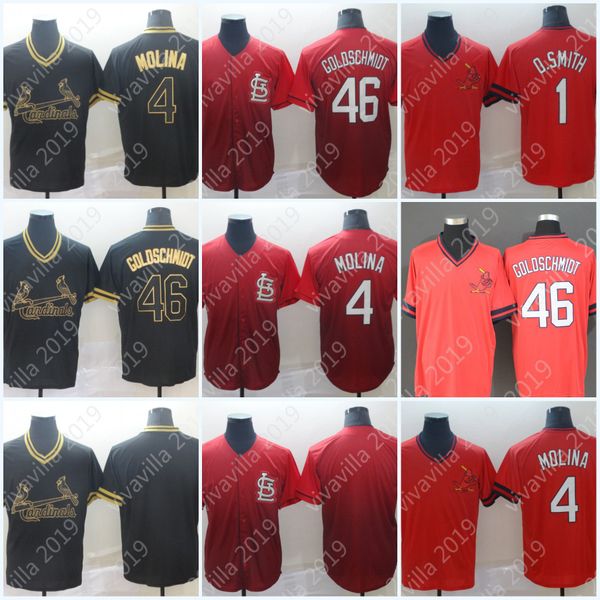 

2019 Mens St. Louis Black Gold 4 Yadier Molina 46 Paul Goldschmidt 1 Ozzie Smith Cardinals Baseball Jerseys V-Neck Fade Free Shopping