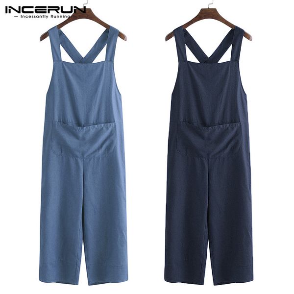 

cowboy men rompers cotton half sleeve button pants vintage casual solid man overalls jumpsuit trousers summer men work suits, Black