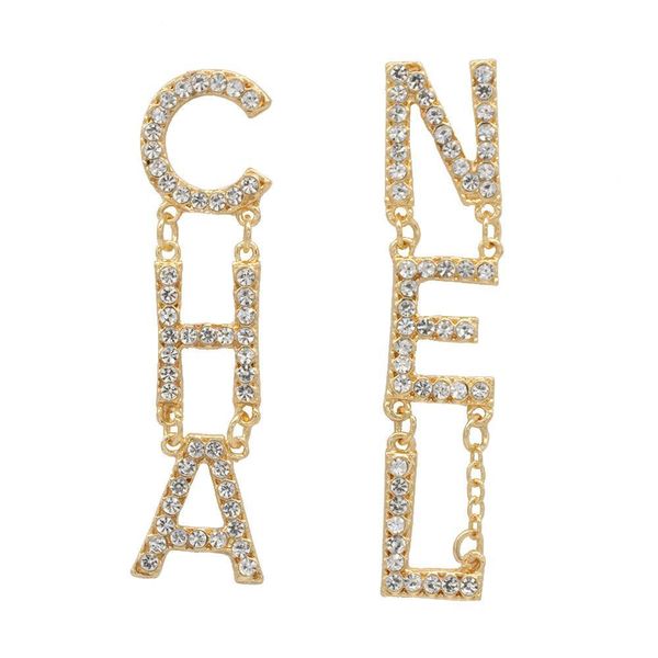 

women letter tassel earrings exquisite designer earrings shining rhinestone luxury earrings fashion personality jewelry quality, Silver