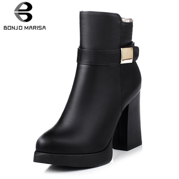 

bonjomarisa large size 33-43 lady fashion super high heels boots black party ankle platform boots elegant decorating shoes woman