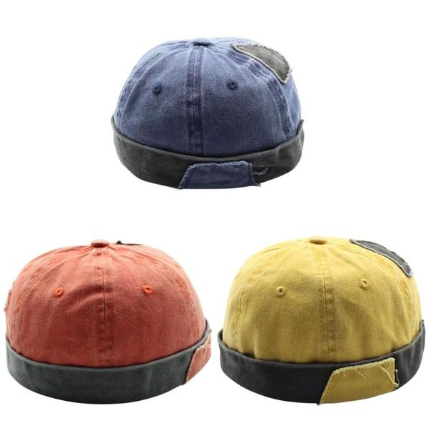 

vintage hip hop men hat washed cotton retro skullcap adjustable brimless hat landlord breathable beanie sailor cap, Blue;gray
